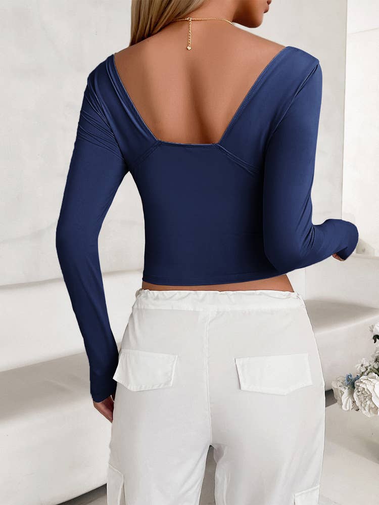 SOLID COLOR SLIM V-NECK LONG SLEEVE BASE SHIRT