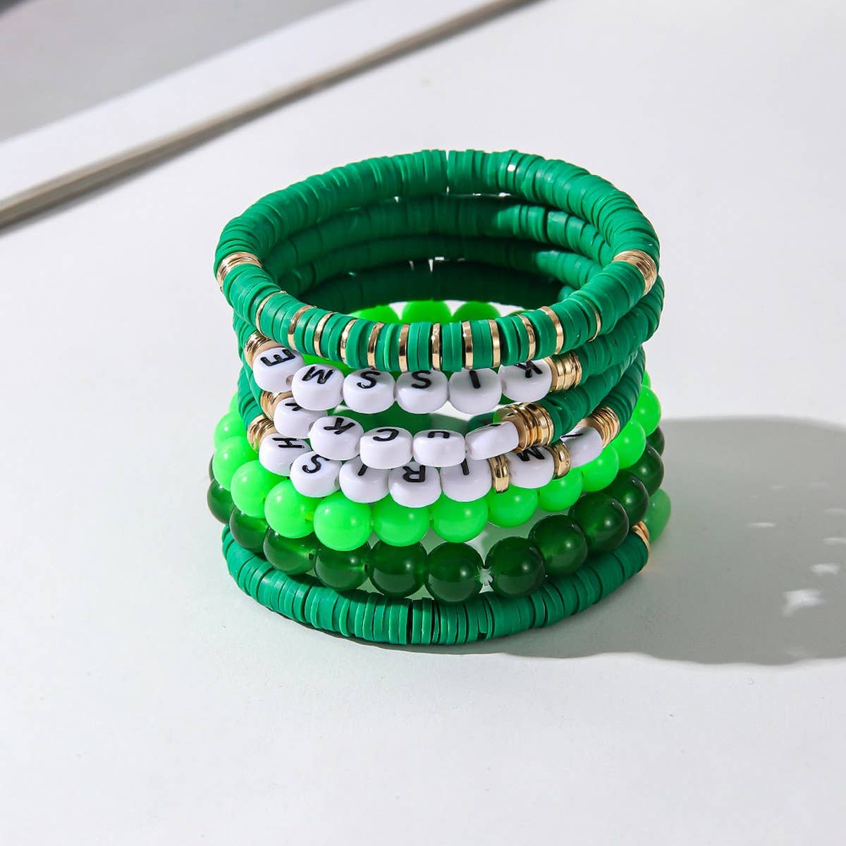 ST. PATRICK'S DAY GREEN SMILEY FACE BRACELET SET_CWMM3501