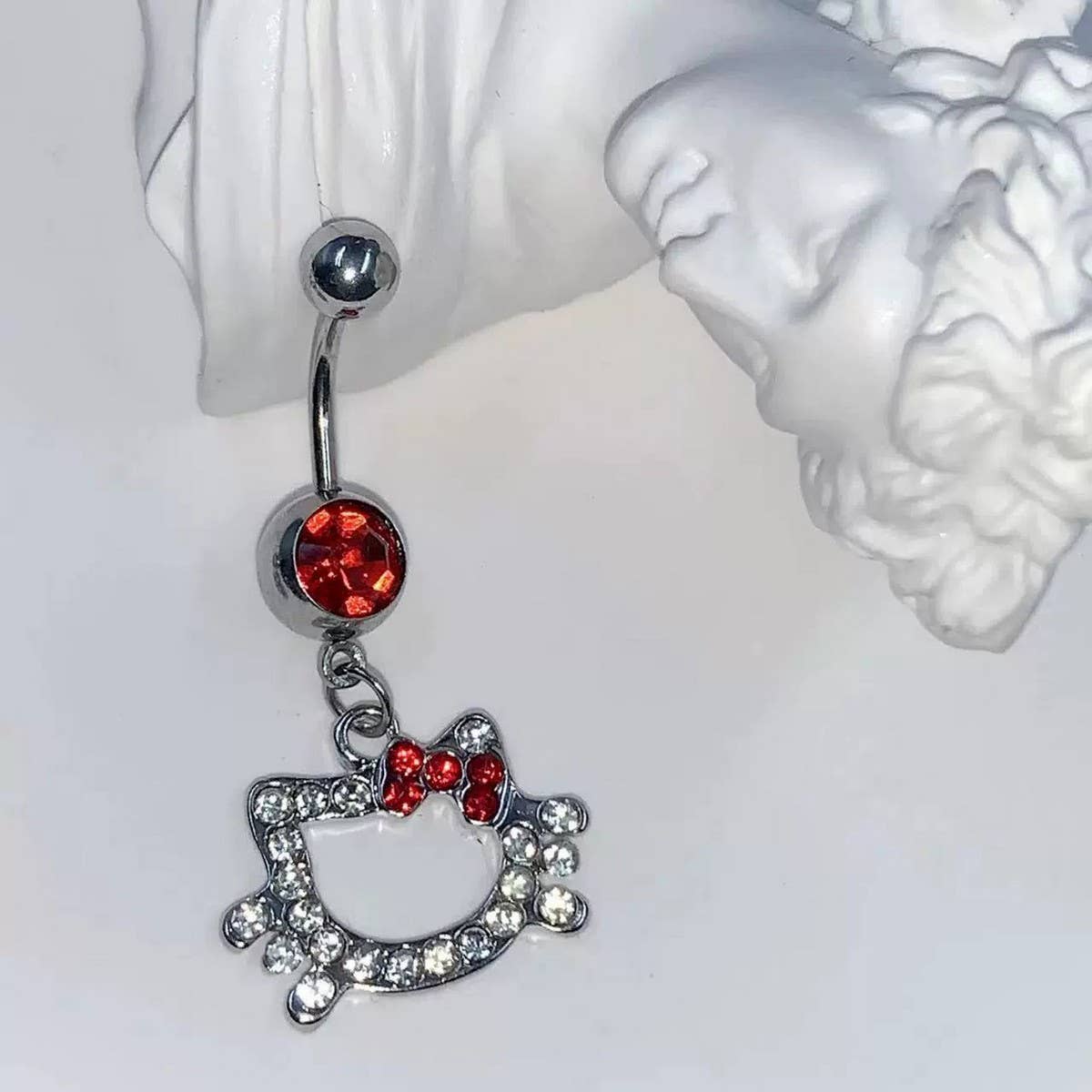 Cute Cat CZ Belly Button Ring with Color Gems