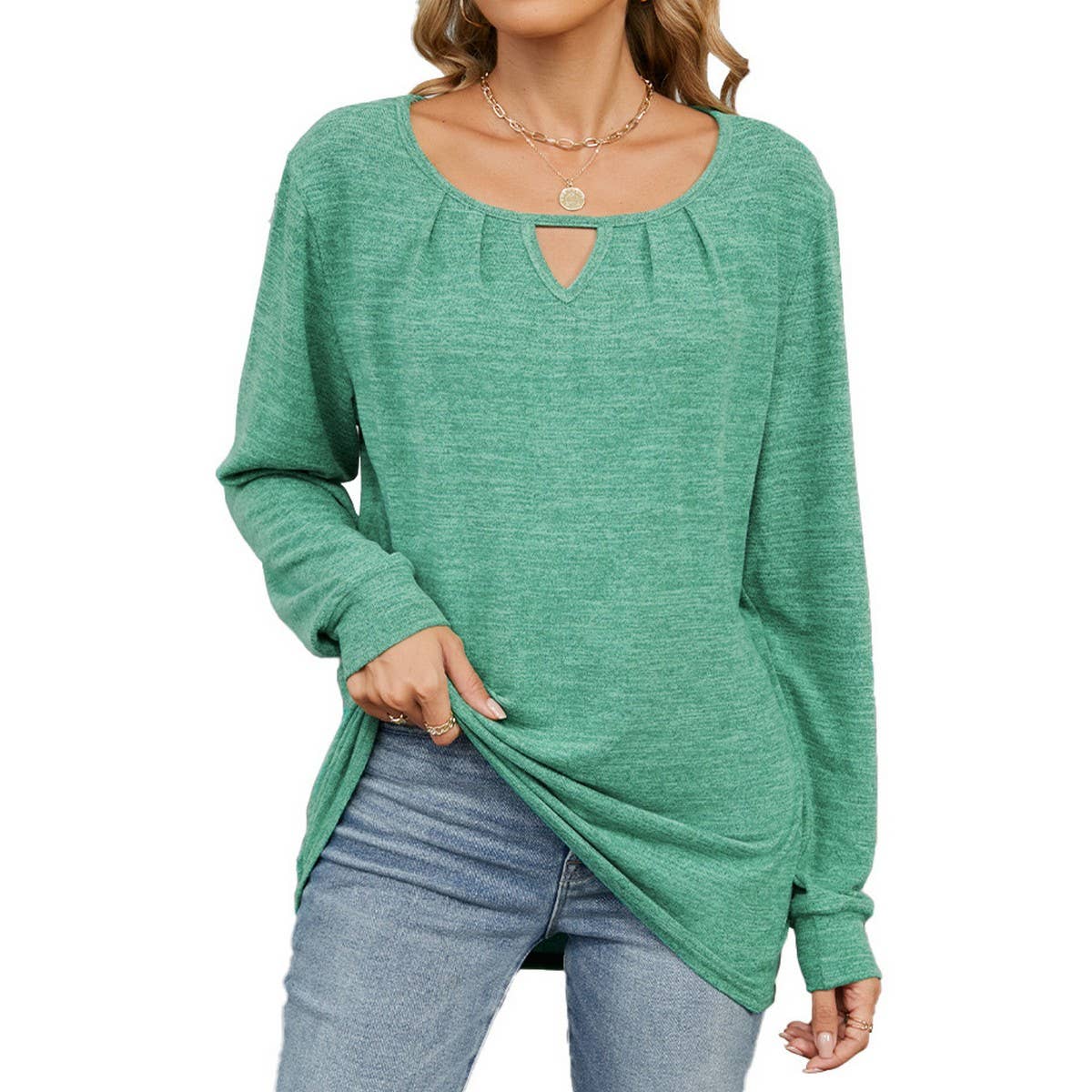 Ruffled fur hollow loose long-sleeved T-shirt
