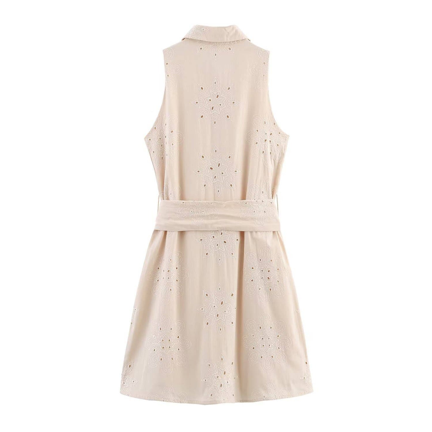 Lapel with hollow-out belt embroidery dress