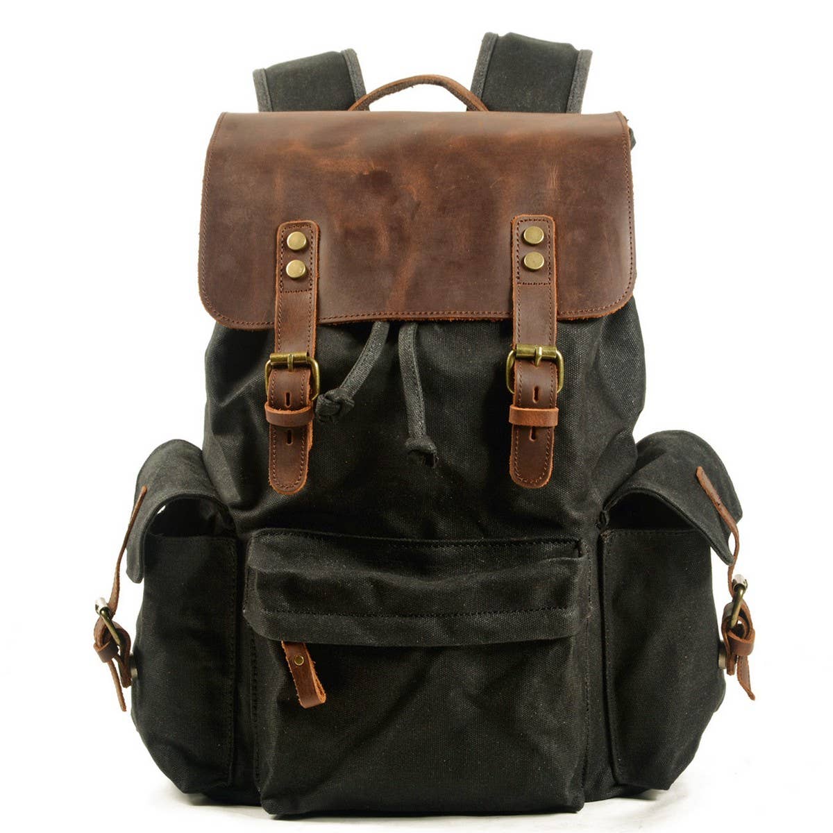 Street Style Waxed Canvas Leather Backpack_CWAB5538