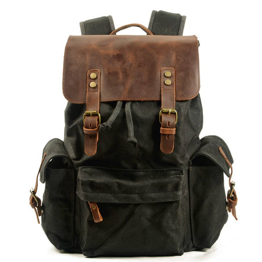 Street Style Waxed Canvas Leather Backpack_CWAB5538