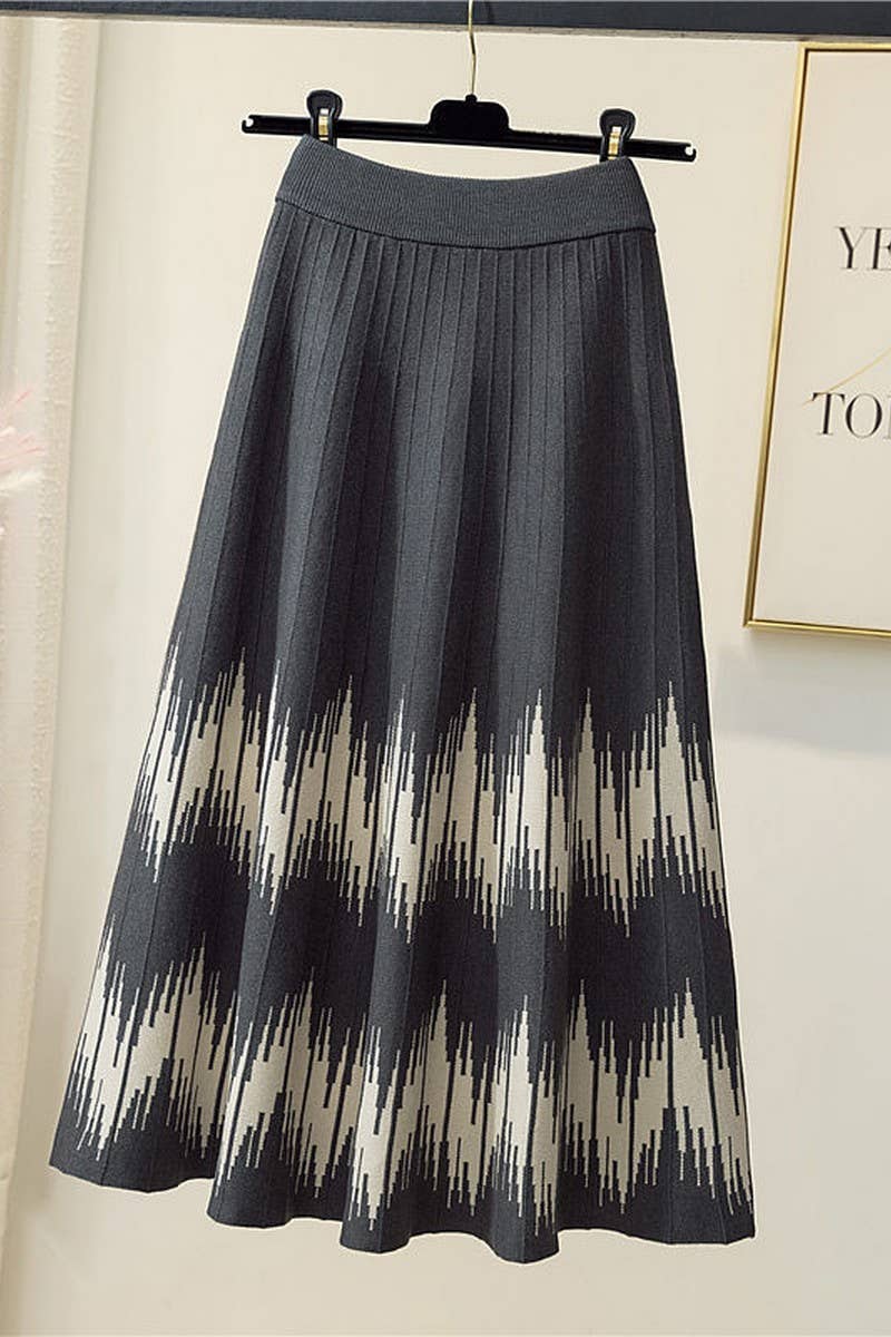 CWBLS0301_HIGH WAIST MID-LENGTH WAVY KNITTED SKIRT