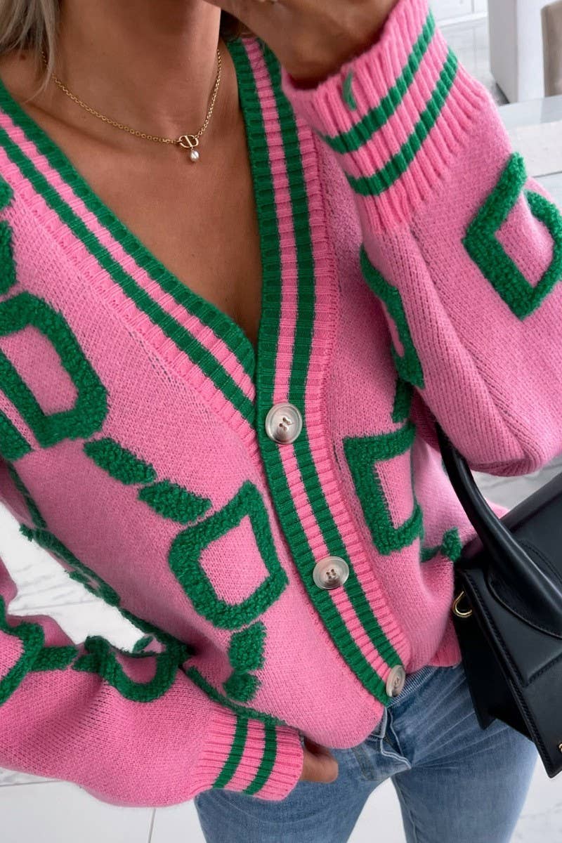 CWOCAL1610_3D PATTERN LONG-SLEEVED KNITTED CARDIGAN