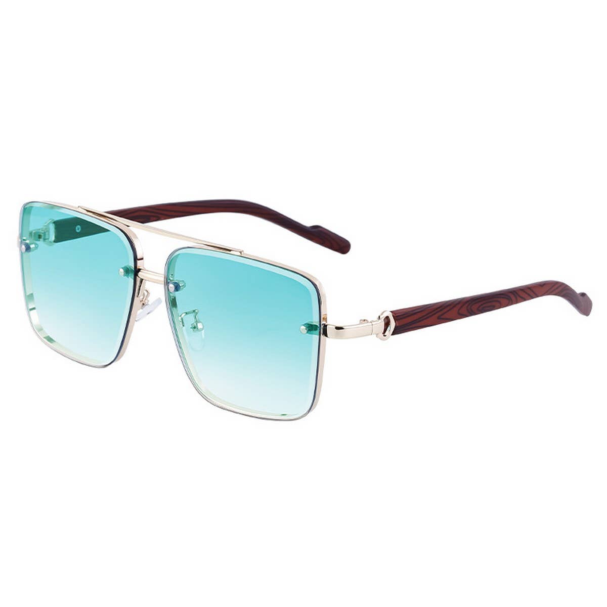 SQUARE FRAME FAUX WOOD GRAIN TEMPLE SUNGLASSES_CWASG0562