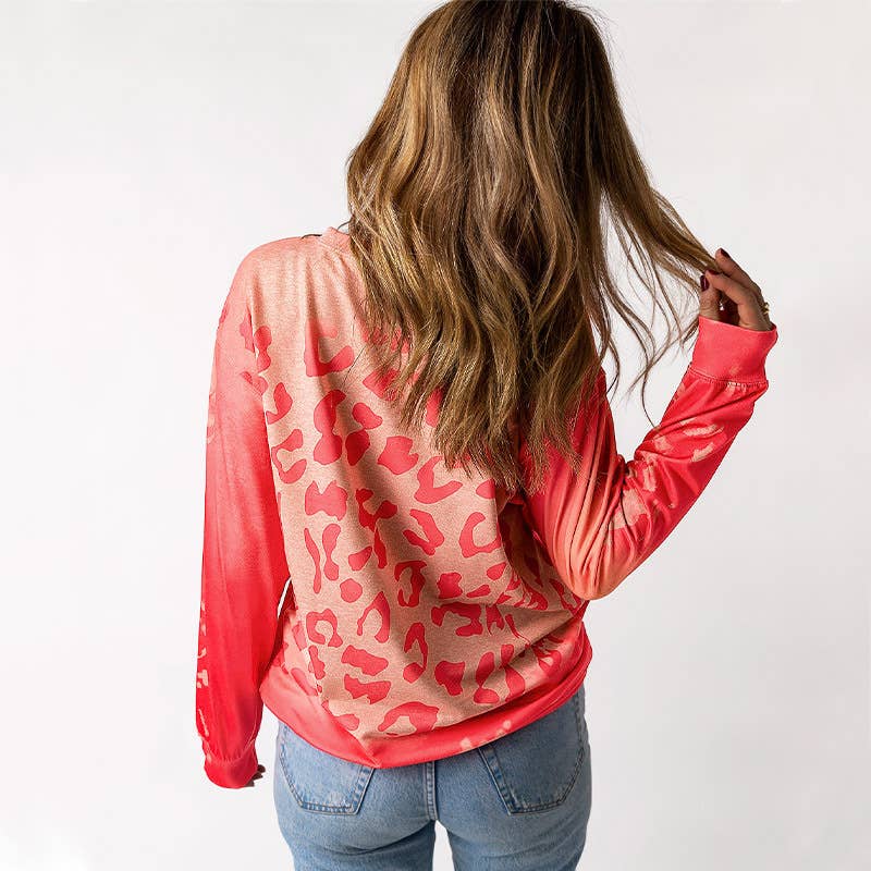 LEOPARD PRINT CREW NECK CASUAL PULLOVER HOODIE