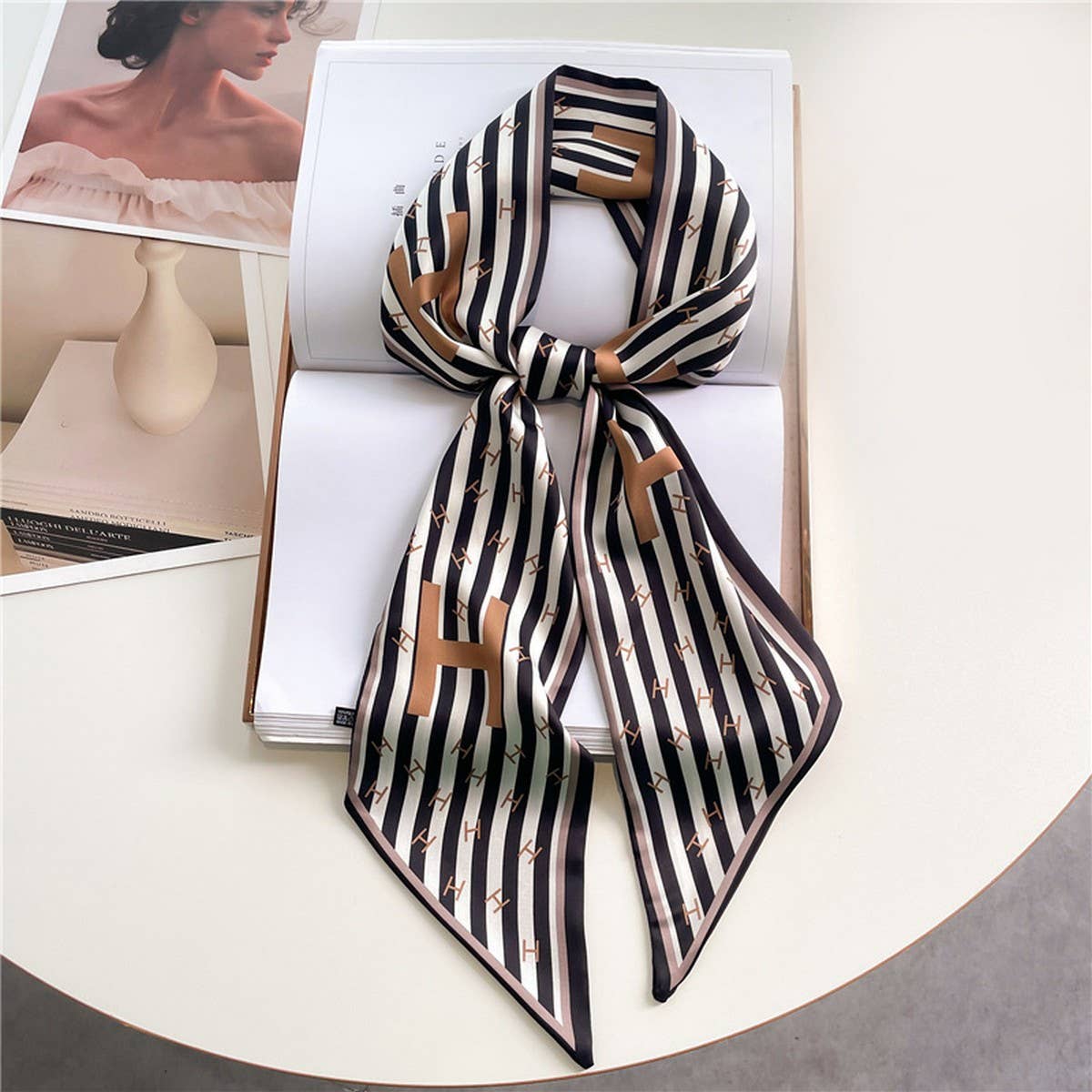 FASHIONABLE DOUBLE-LAYER RIBBON ANGLED HEAD SCARF