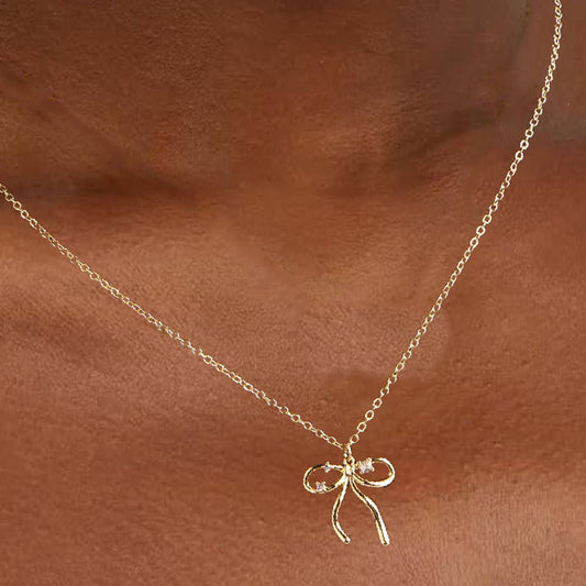 Copper-plated bow collarbone necklace