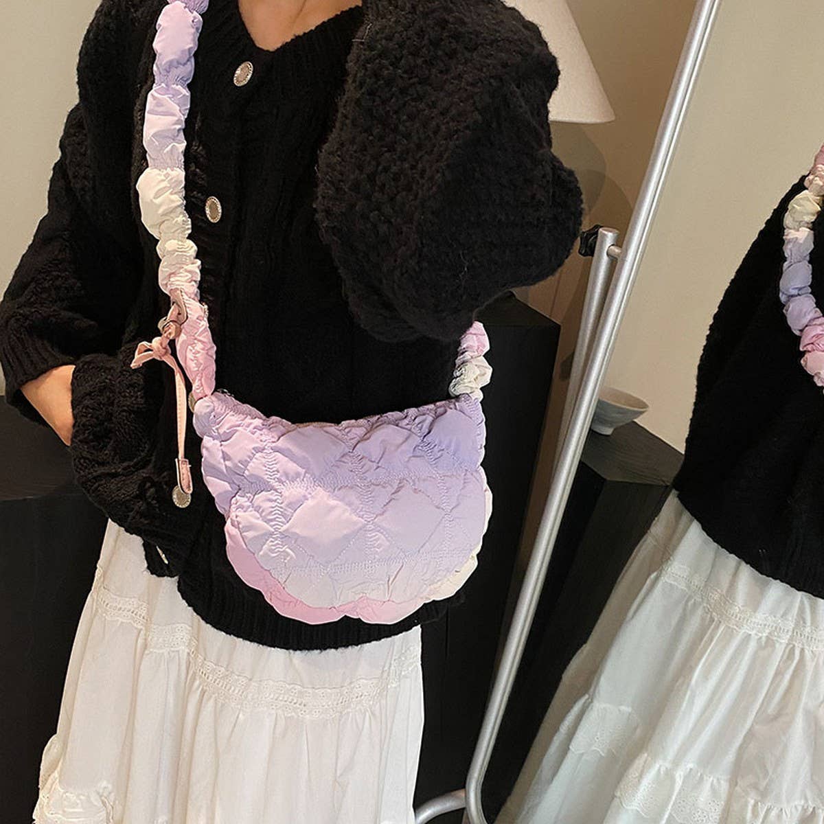 Pink Ombre Puffy Tote Bag Quilted Handbag_CUAB00520