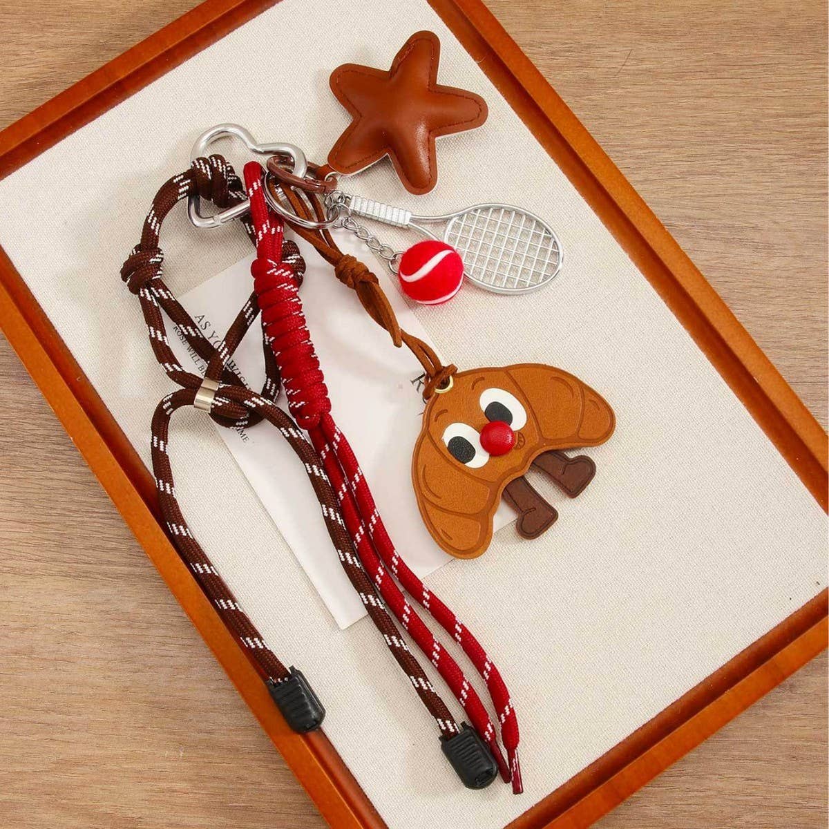 Quirky Leather Monster Keychain with Red Nose_CWMM7631