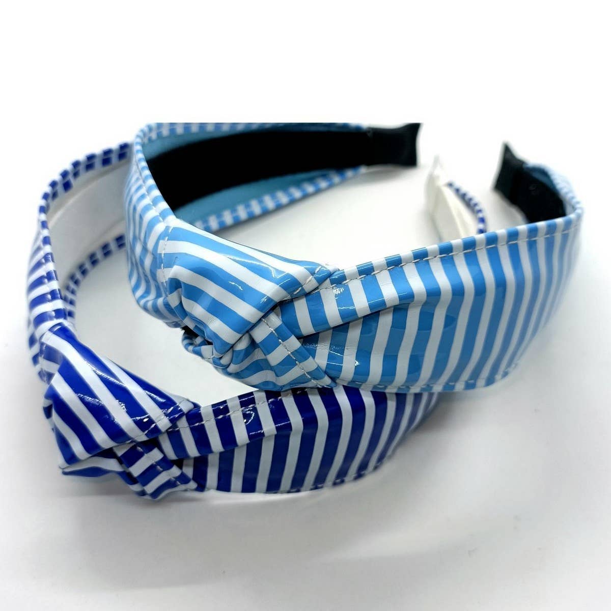 Navy Stripe Wide Knot PU Leather Headband