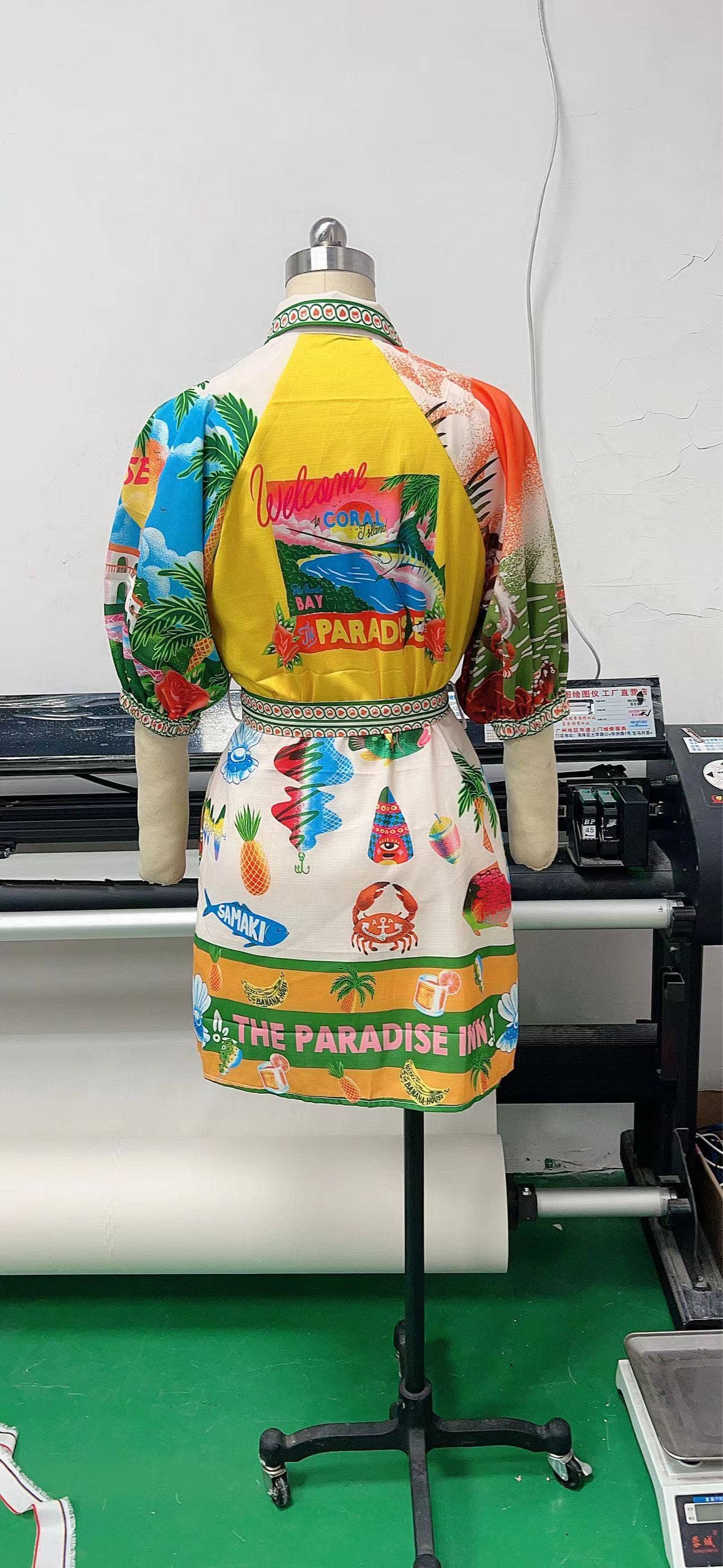 PRINTED SHIRT CARDIGAN DRESS