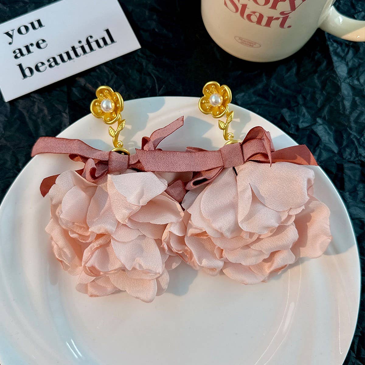 Handmade Fabric Flower Earrings Bold Spring Design