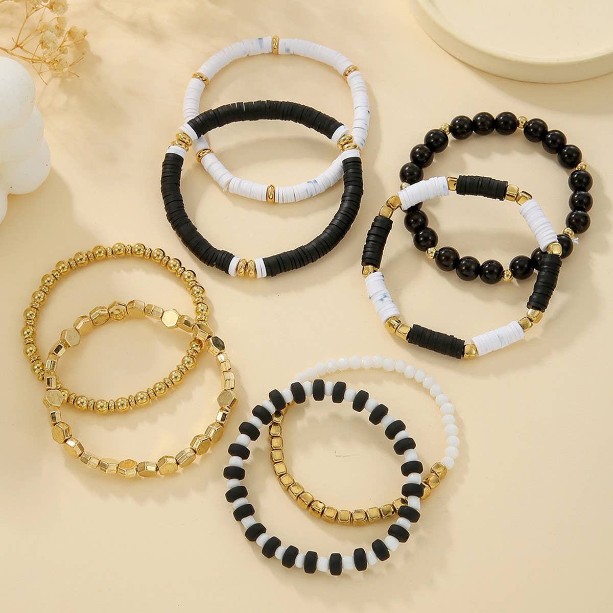 SIMPLE MULTI-STRAP POLYMER CLAY BRACELET SET_CWMM3527