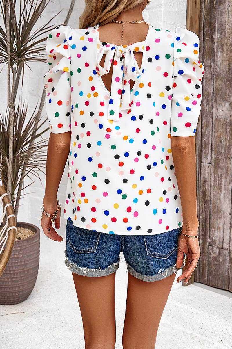 TEMPERAMENT PUFFED SLEEVE PRINTED TOP_CWTSTS0168