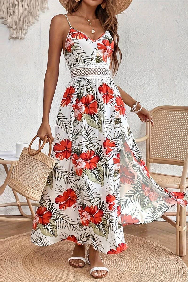 CWDMD2167_CHIFFON PRINTED LACE SUNDRESS LONG DRESS