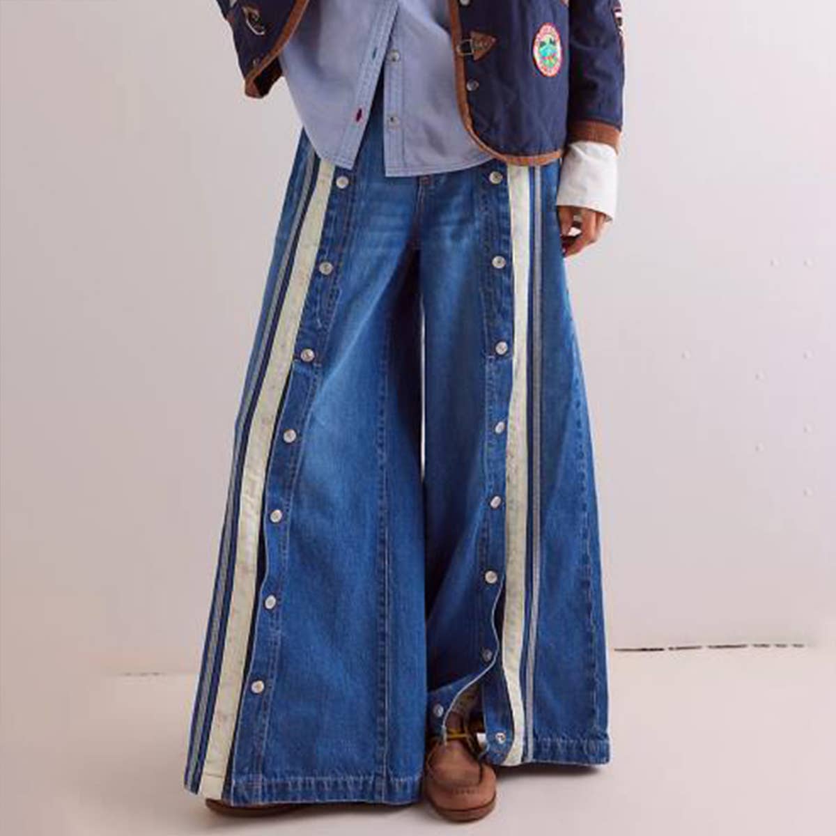 STYLISH RETRO SLIT COLOR WIDE-LEG MOP JEANS