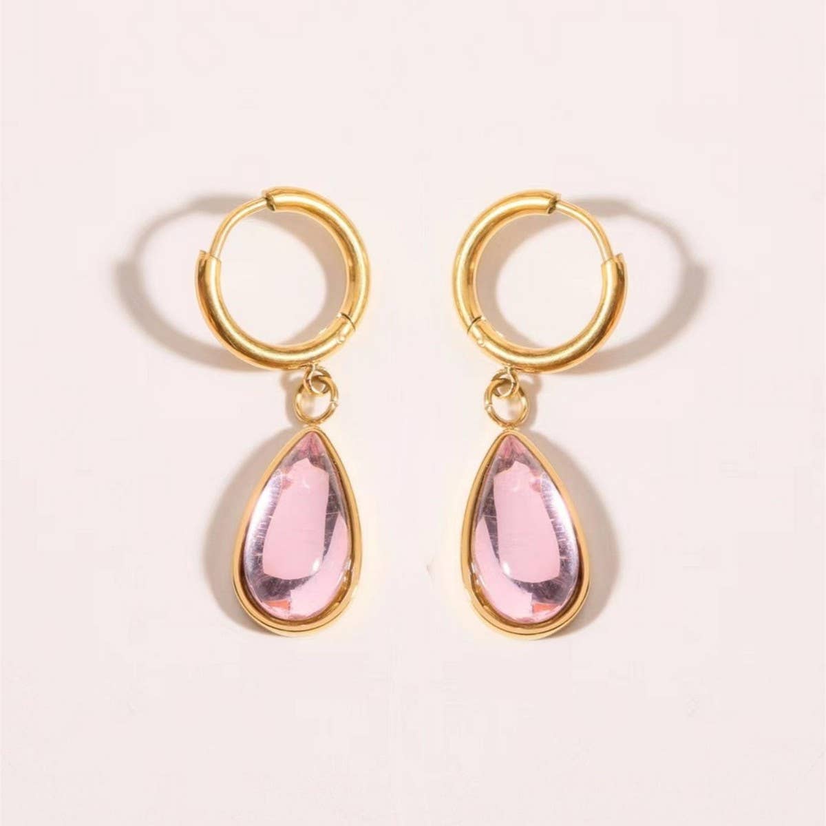 Teardrop Birthstone Earrings Gold Stainless
