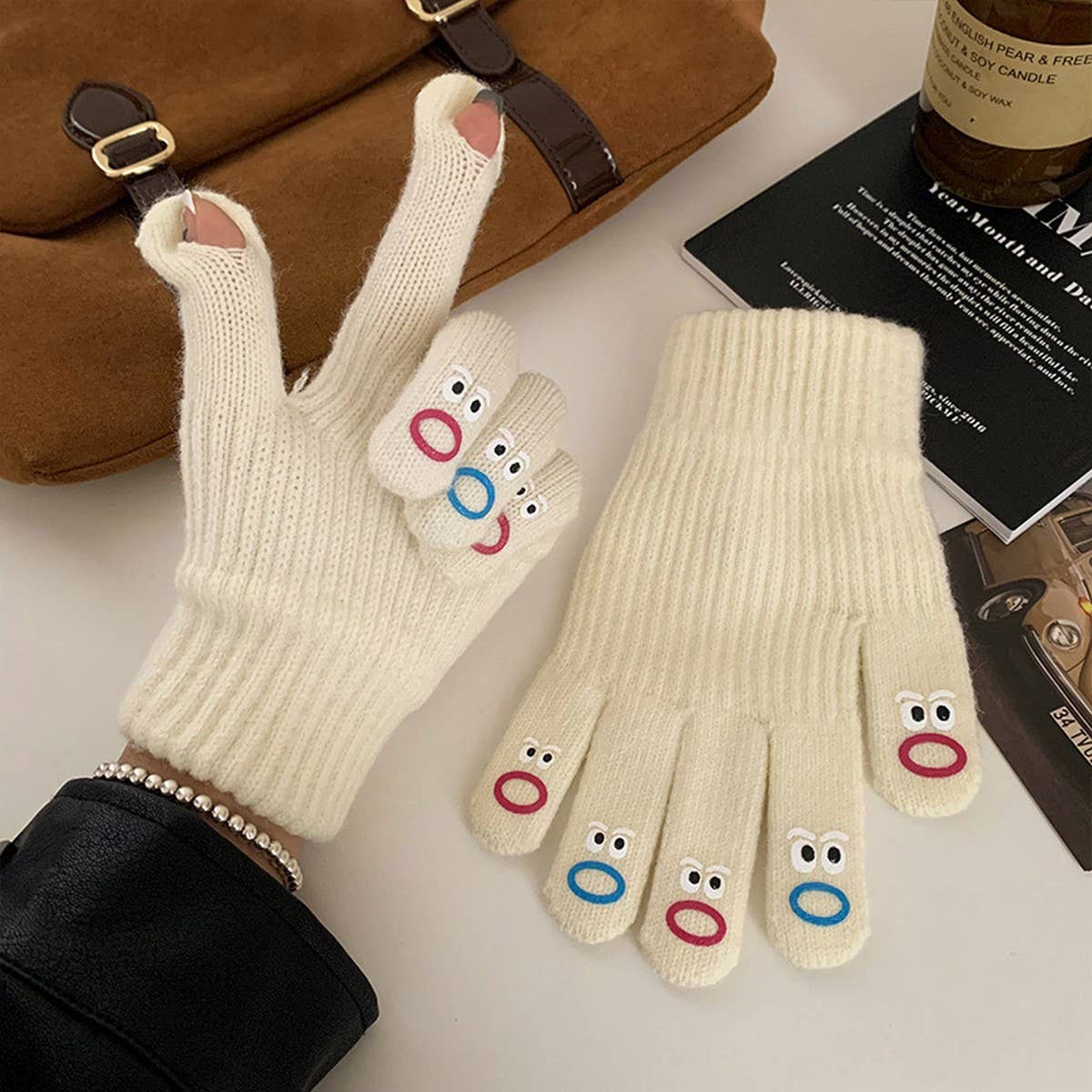FINGERLESS SOLID COLOR KNITTED WOOL WARM GLOVES_CWAG0173