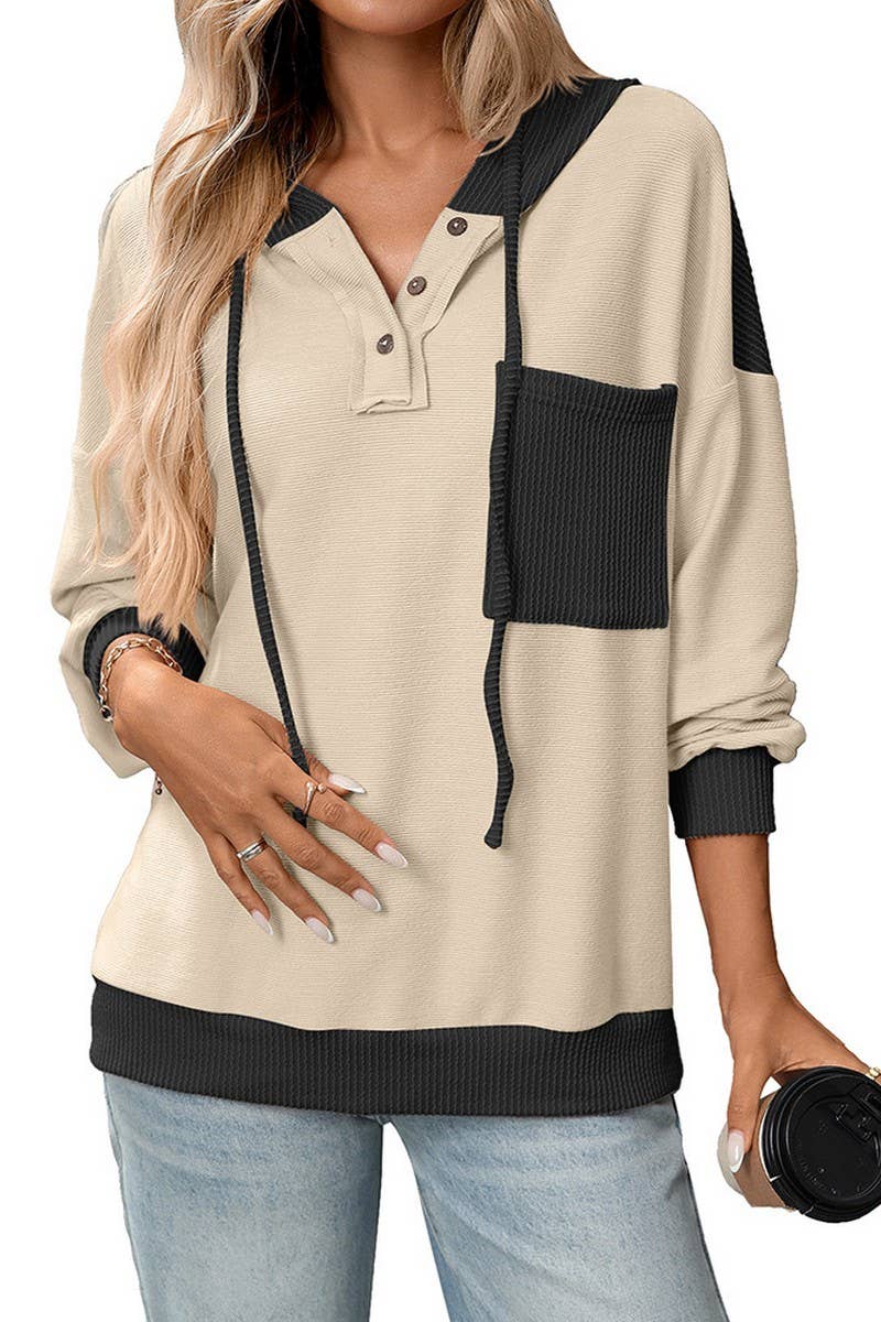 CWOHOL00601_COLORBLOCK TWIST STRIPE LOOSE HOODIE