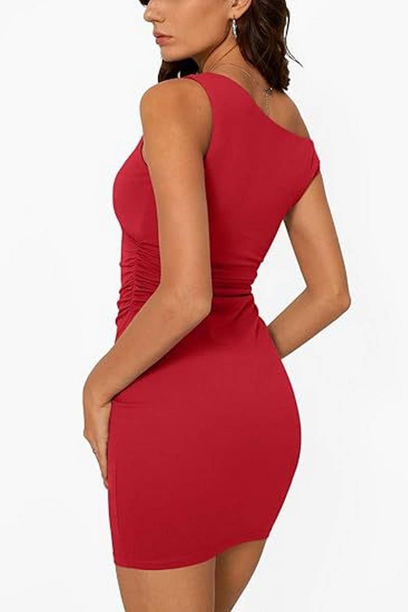 CWDSD8806_OFF-THE-SHOULDER SLEEVELESS WAIST-PLEATED DRESS