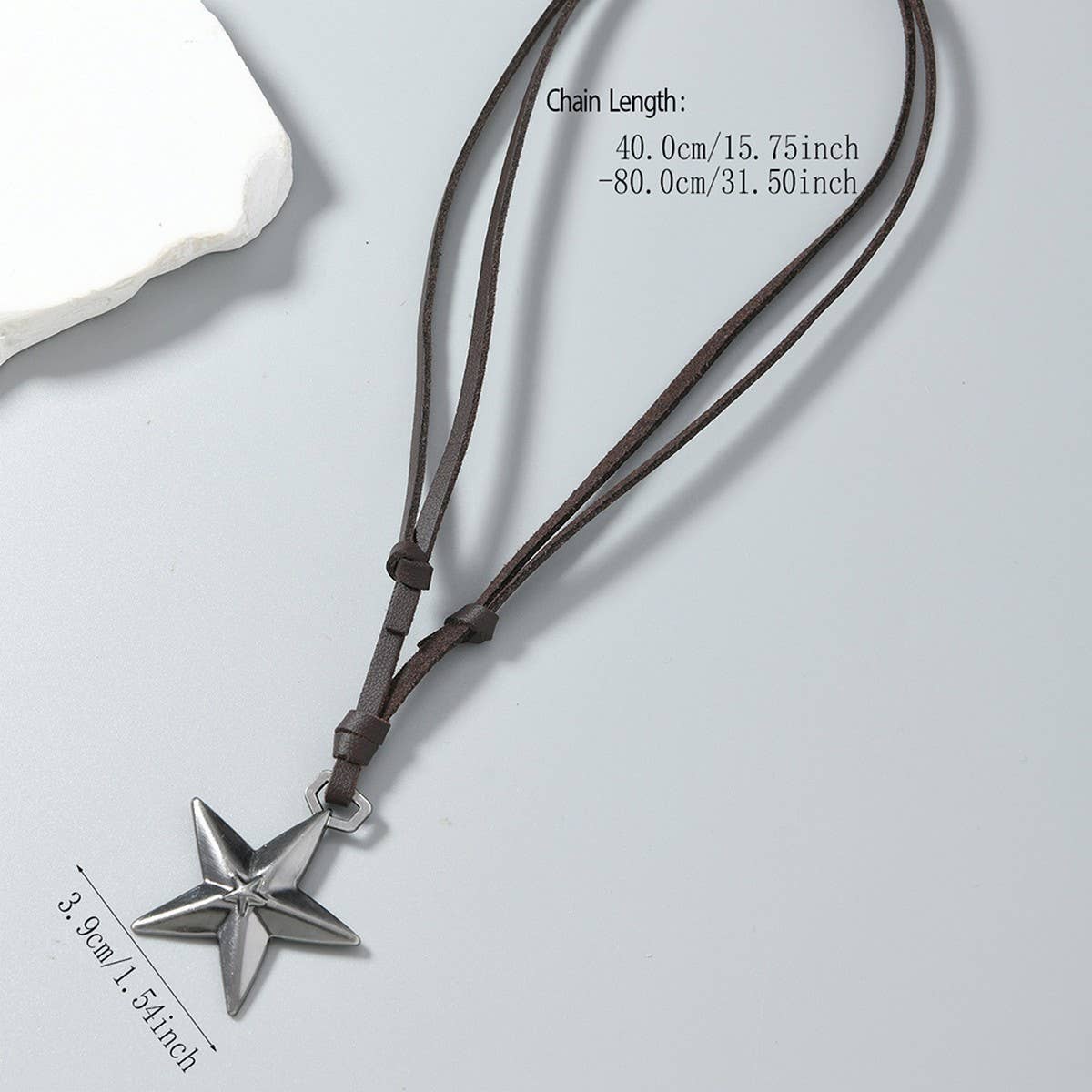 SIMPLE ADJUSTABLE PENTAGRAM LEATHER NECKLACE