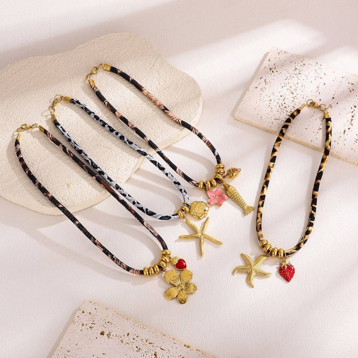 Ocean Rope Necklace with Starfish & Fish Charms_CWMM8813