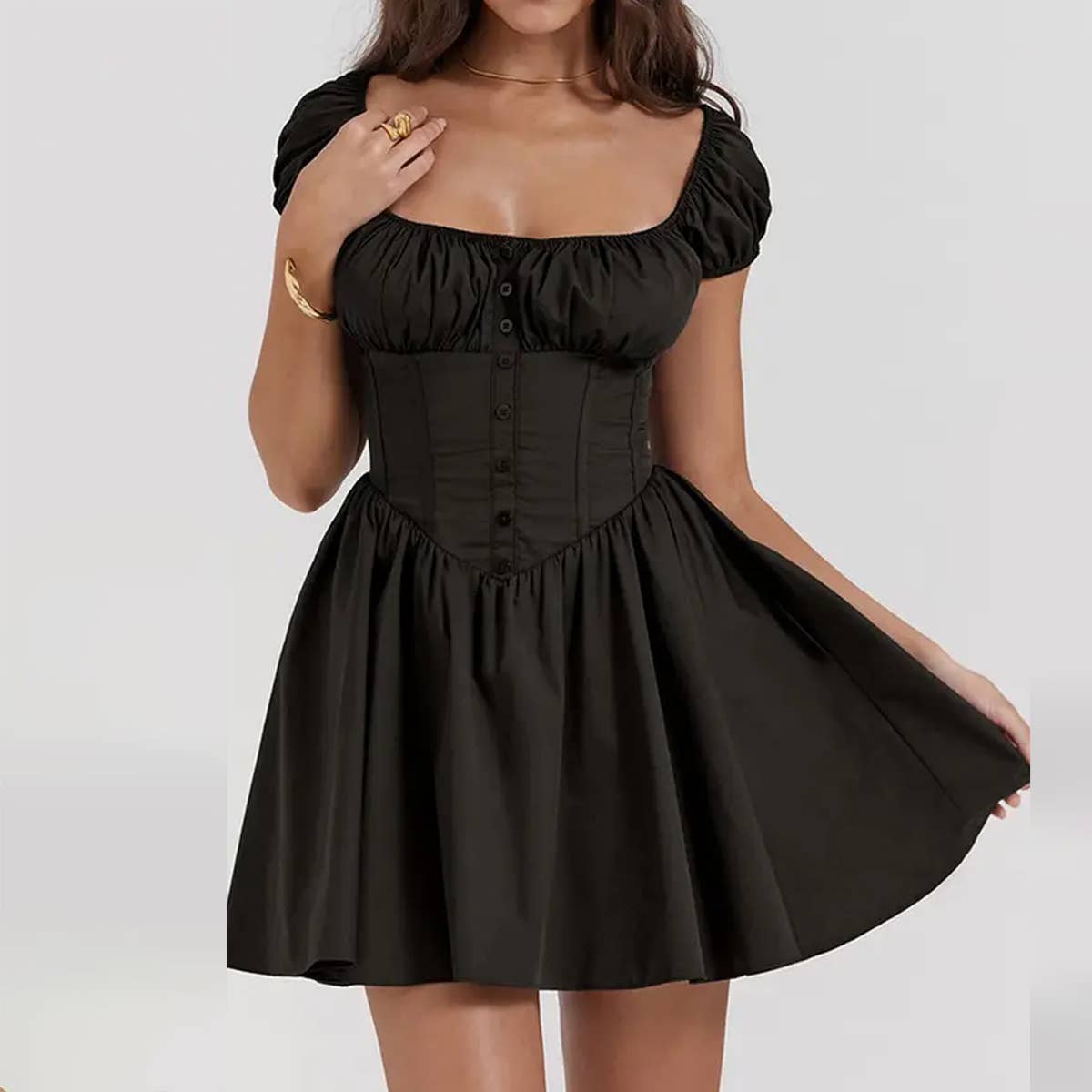 SQUARE NECK SHORT SLEEVED DRESS_CWDSD2366