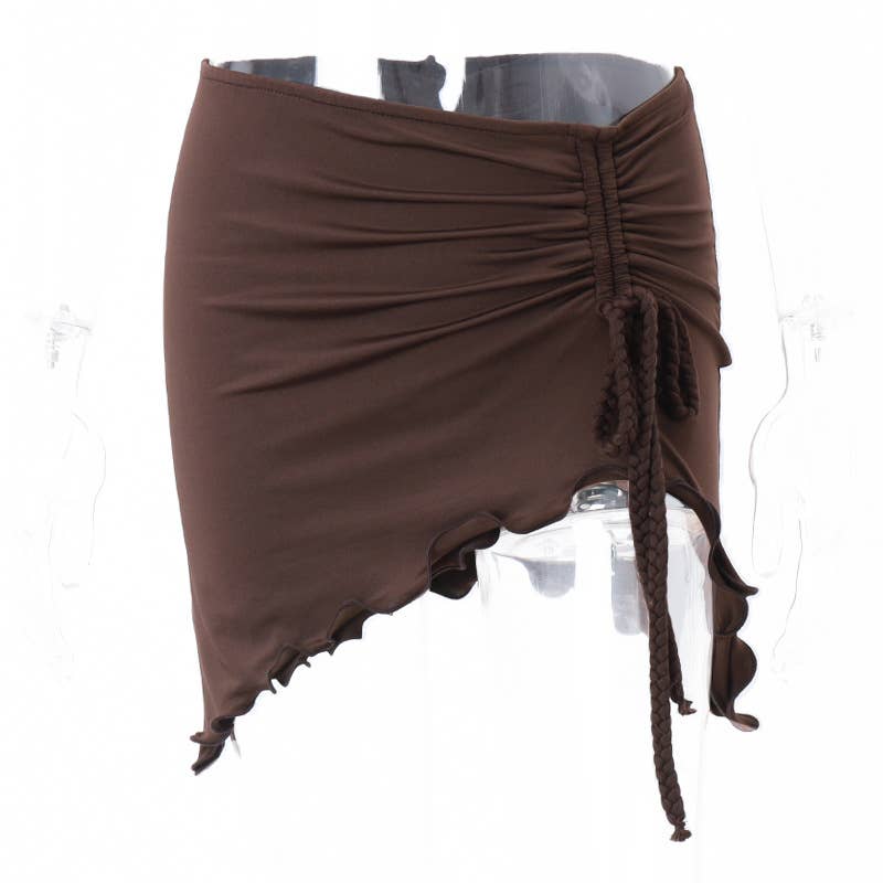 Retro pleated drawstring cinched waist skirt