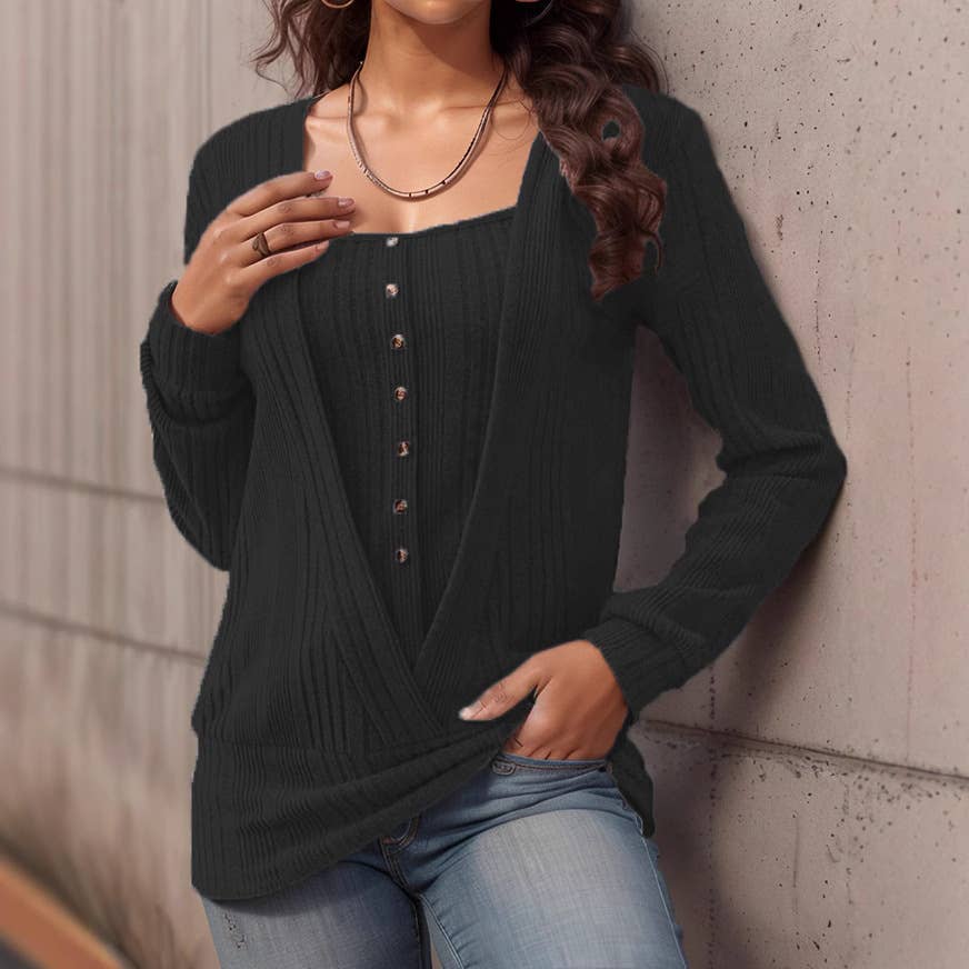 SINGLE BREASTED SOLID COLOR CASUAL TWO PULLOVERS