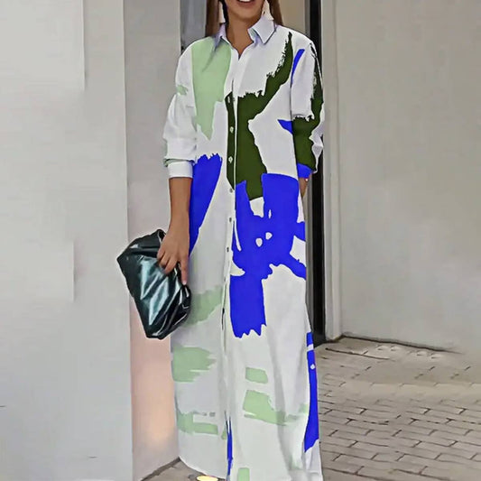 WOMEN COLLARED MARBLE PRINT COZY SHIRTS DRESS_CWDMD0719