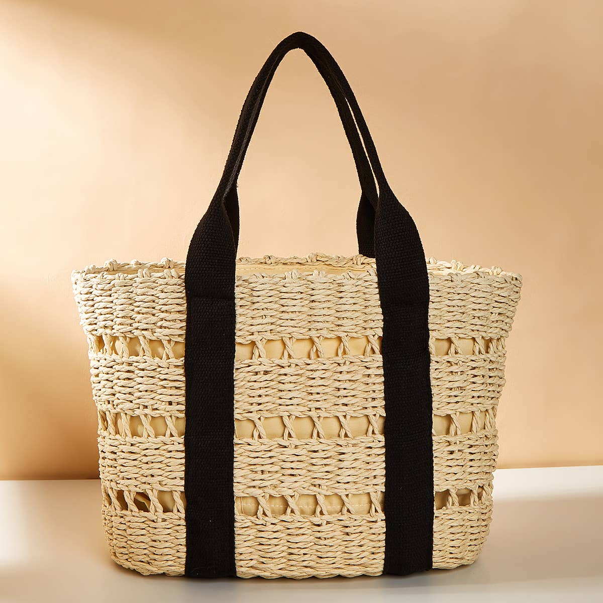 WOMEN CASUAL WOVEN STRAW SQUARE TOTE BAG _CWAB0822