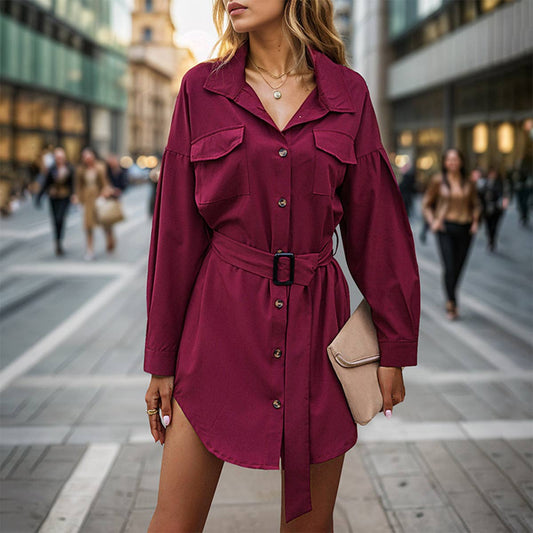 VINTAGE SLIM LONG-SLEEVED SHIRT DRESS