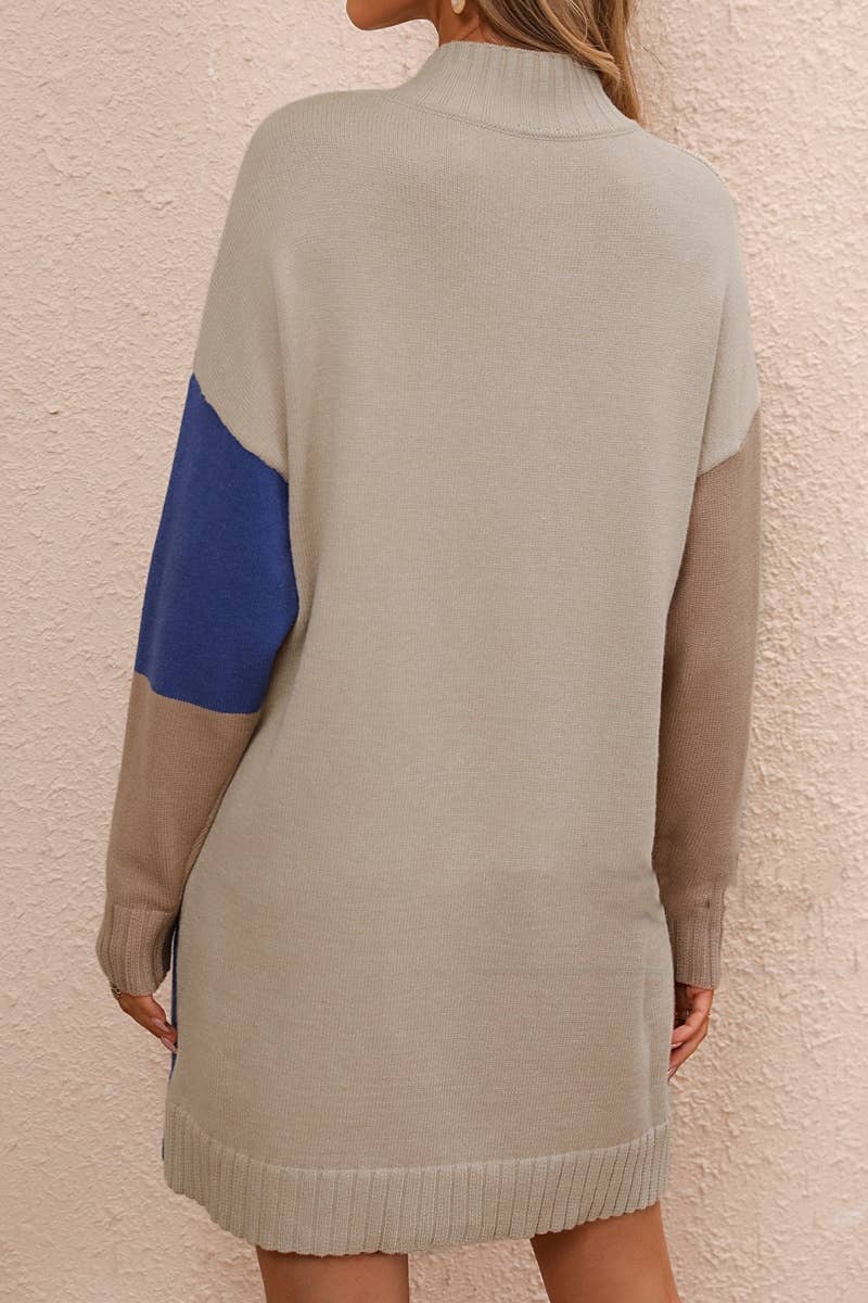 CWDSD6486_COLOR-MATCHING LONG-SLEEVED SWEATER DRESS