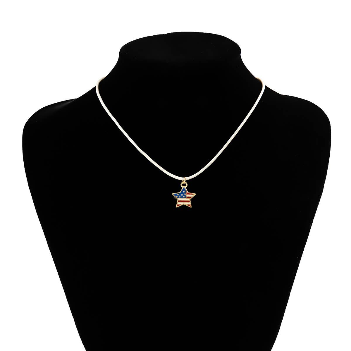 STAR FLAG INDEPENDENCE DAY LETTER BOW NECKLACE_CWAJE1474