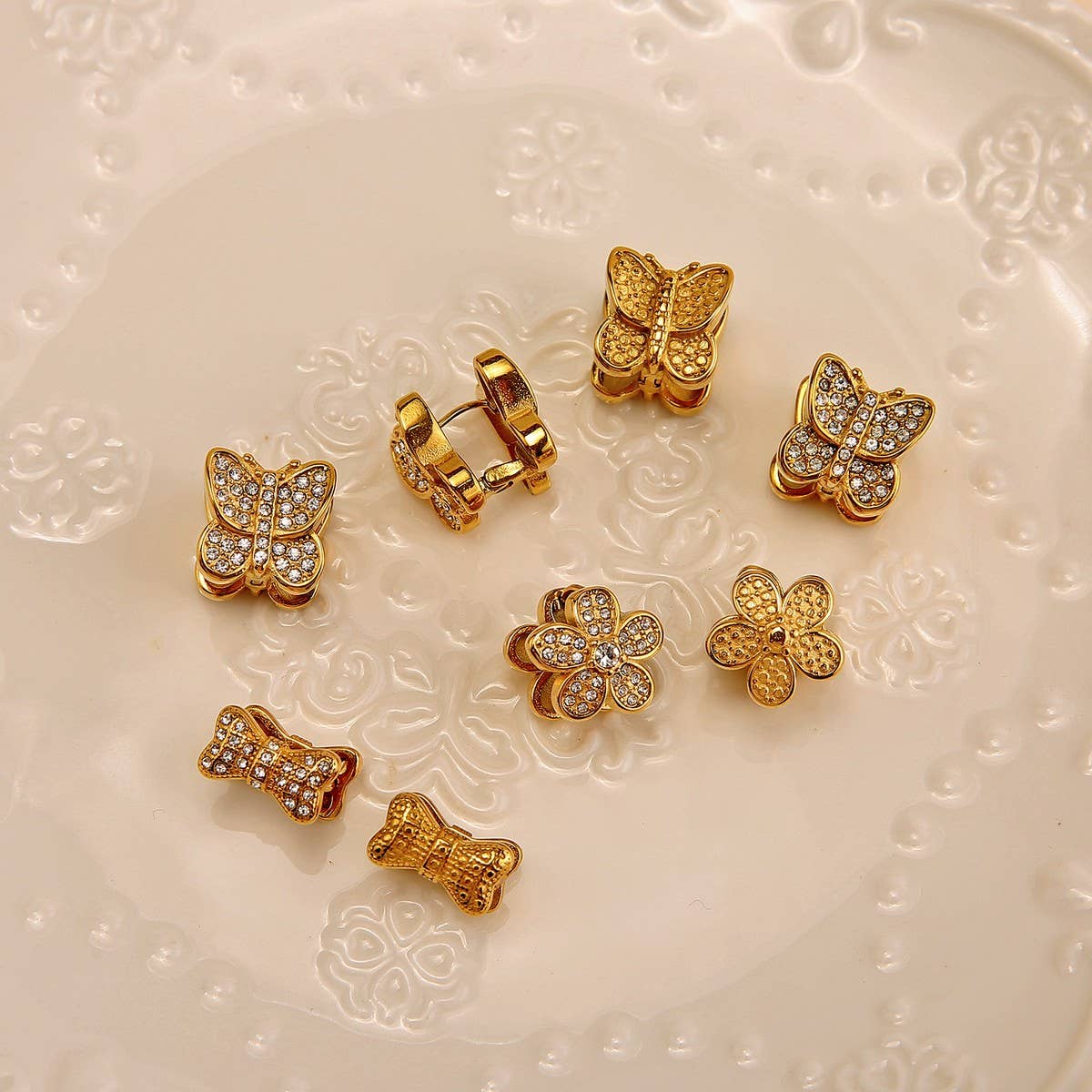 3D Butterfly Earrings with CZ, Stainless Steel_CWMM8921