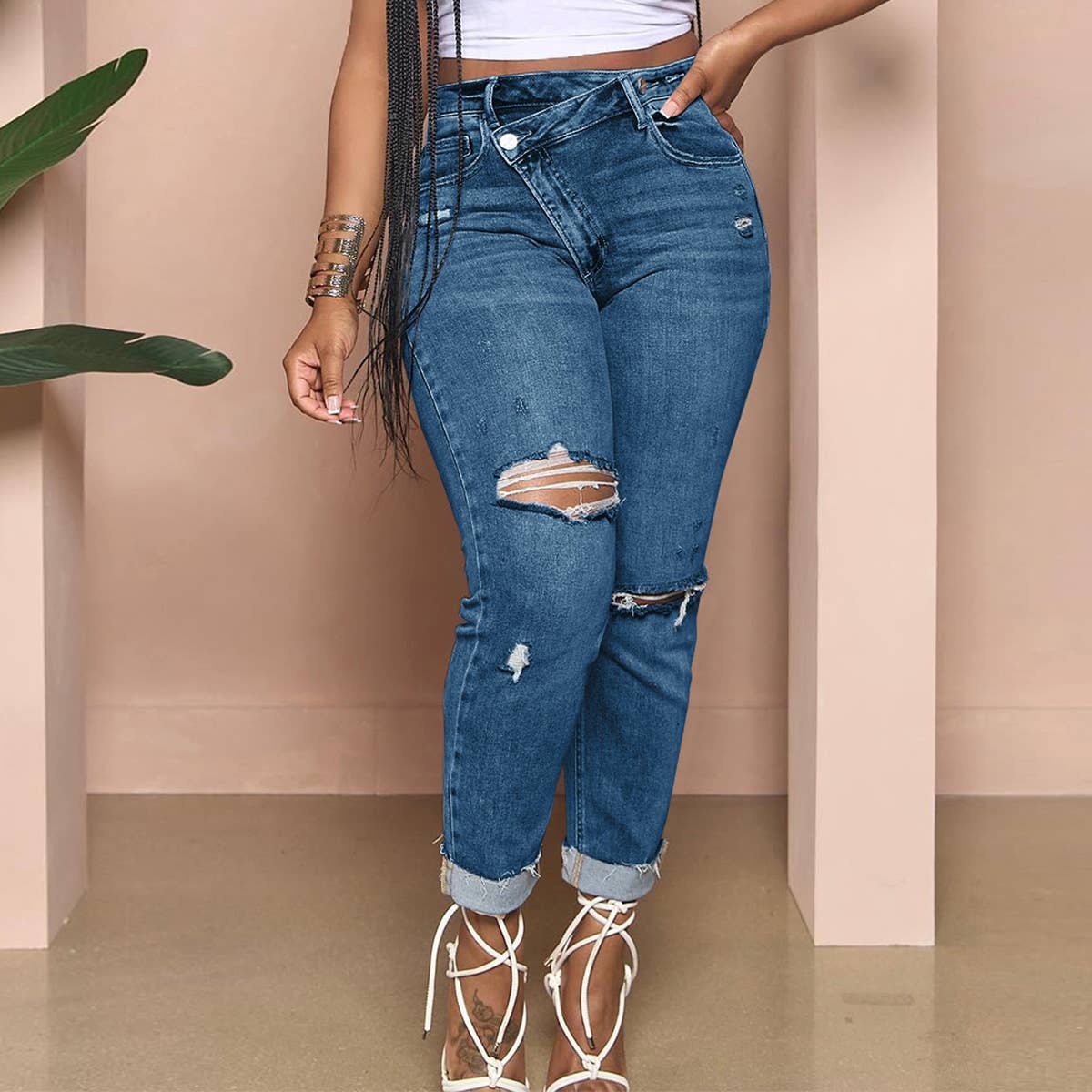 Slim fit ripped high-waisted skinny jeans