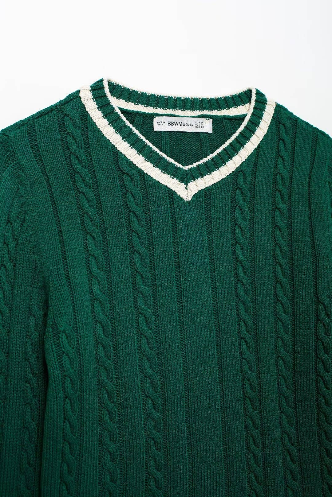 V-NECK CONTRAST COLOR KNITTED TWIST SWEATER