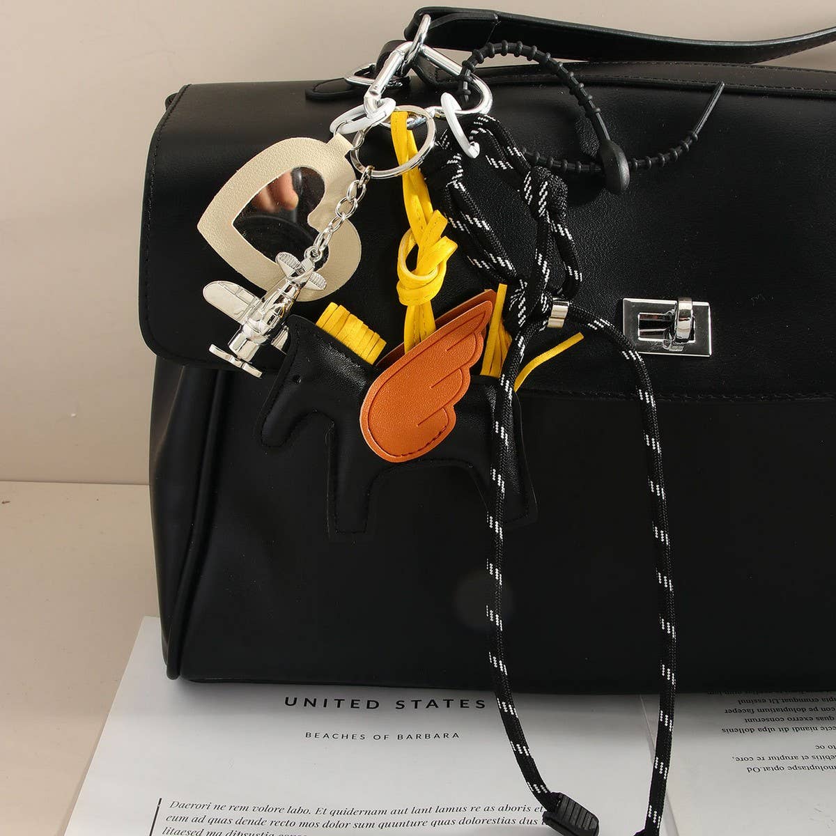 Leather Pegasus & Plane Letter Bag Charm_CWMM7566