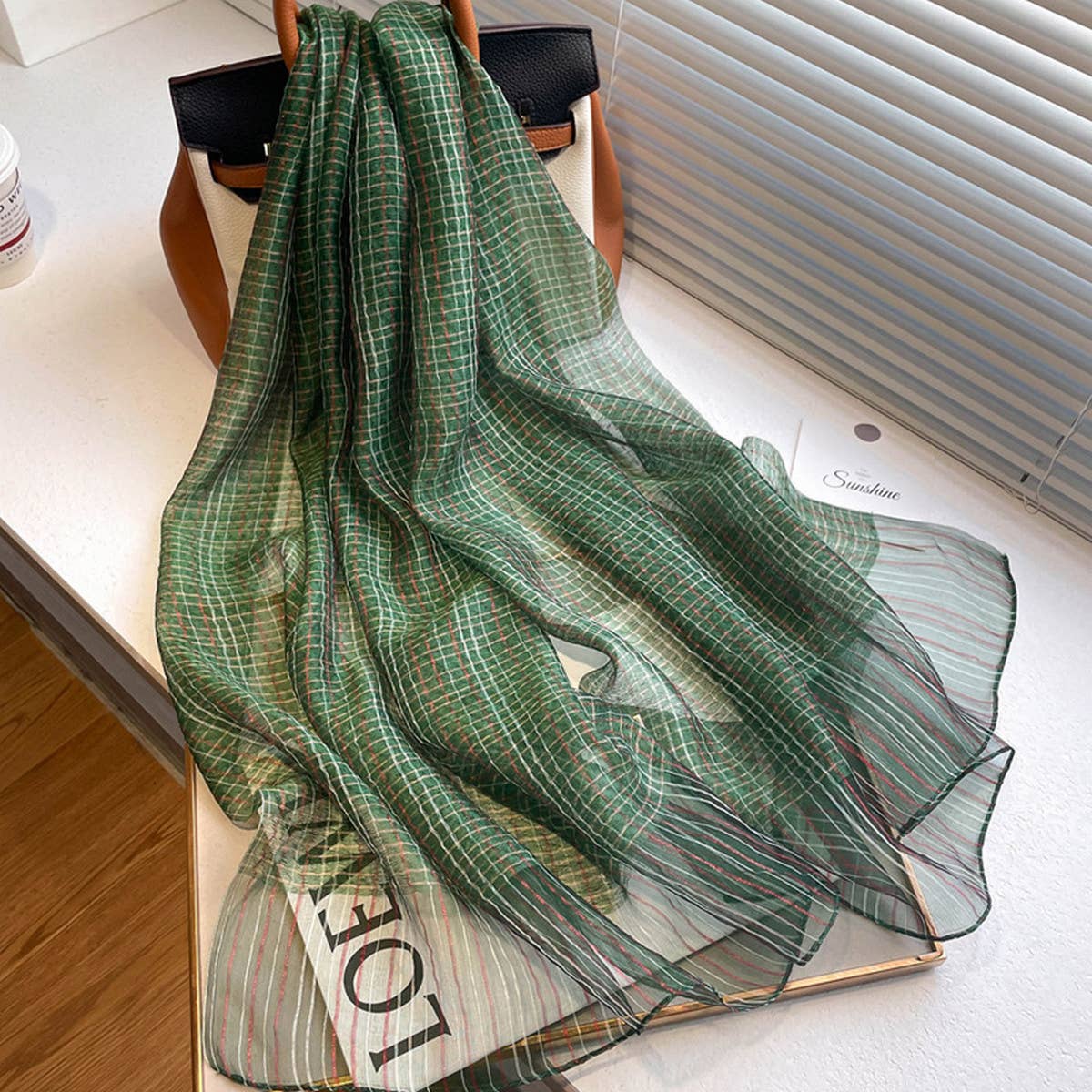 Plaid Shine Silk Scarf ??Long Blend Spring Wrap_CWASC0616