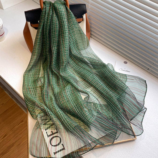 Plaid Shine Silk Scarf ??Long Blend Spring Wrap_CWASC0616