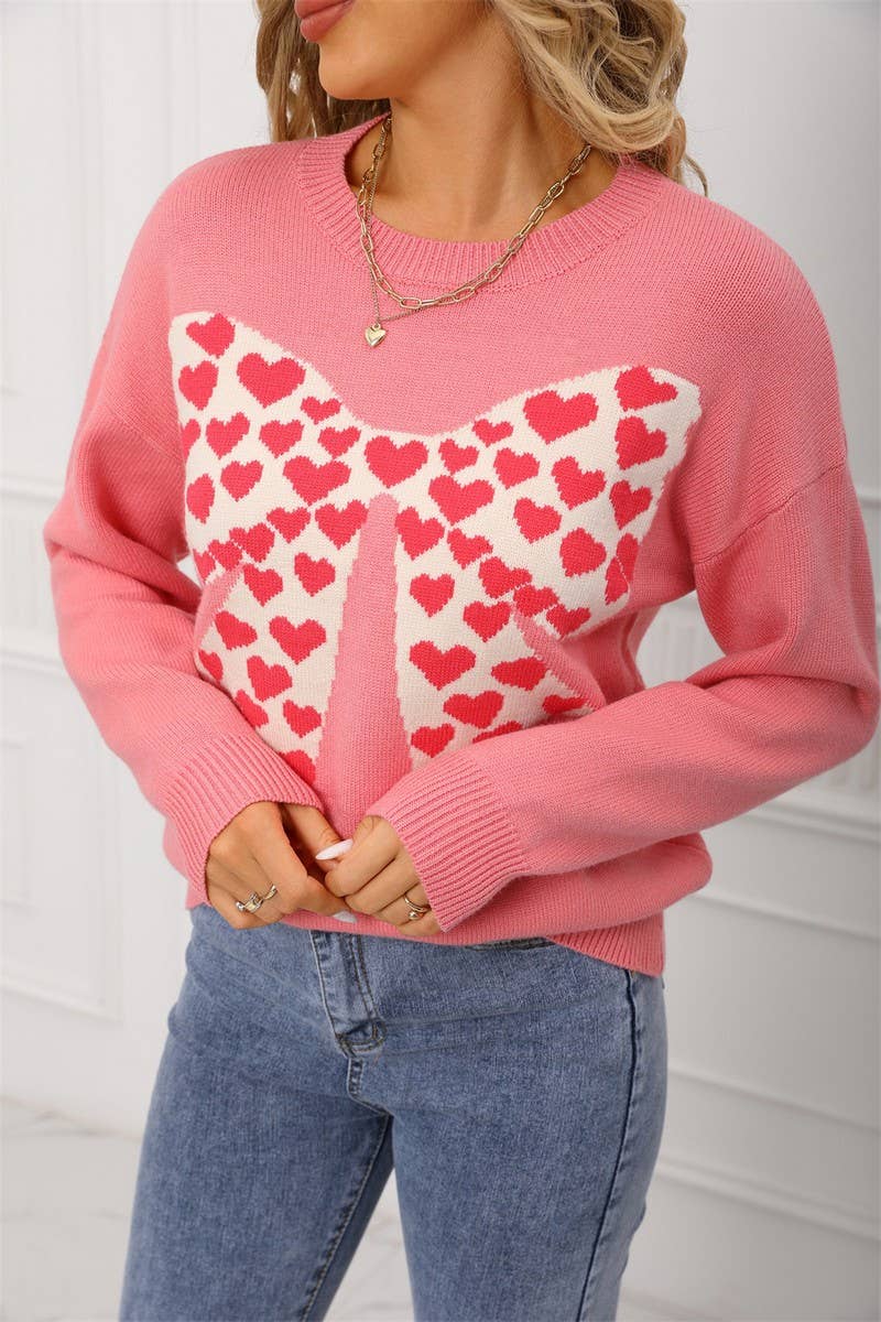 CWOSWL07580_BOWKNOT HEART VALENTINE'S DAY SWEATER