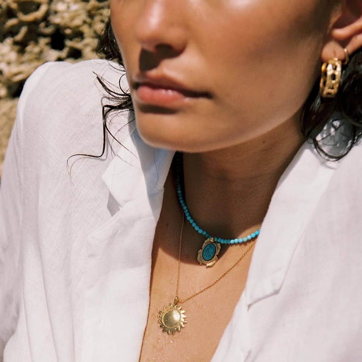 Gold Ocean Charms Necklace ? Fish & Shell Beads