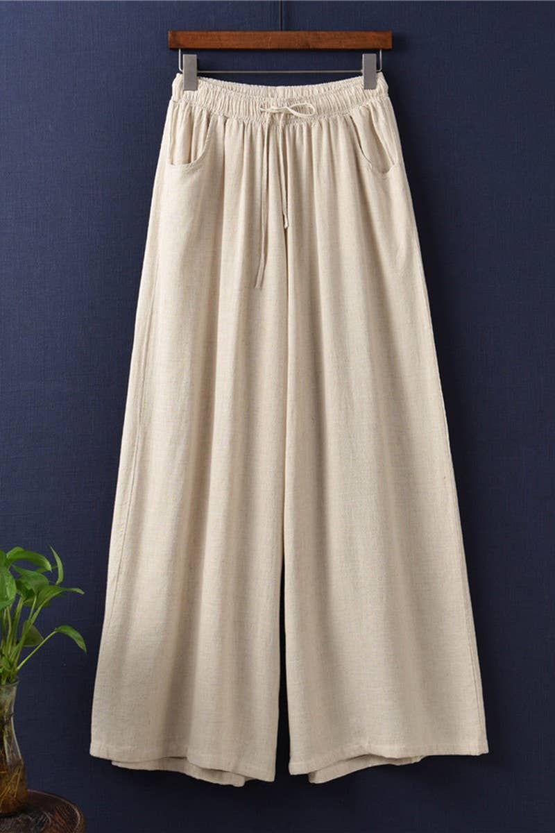 CWBLP1376_COTTON AND LINEN DRAWSTRING WIDE LEG PANTS