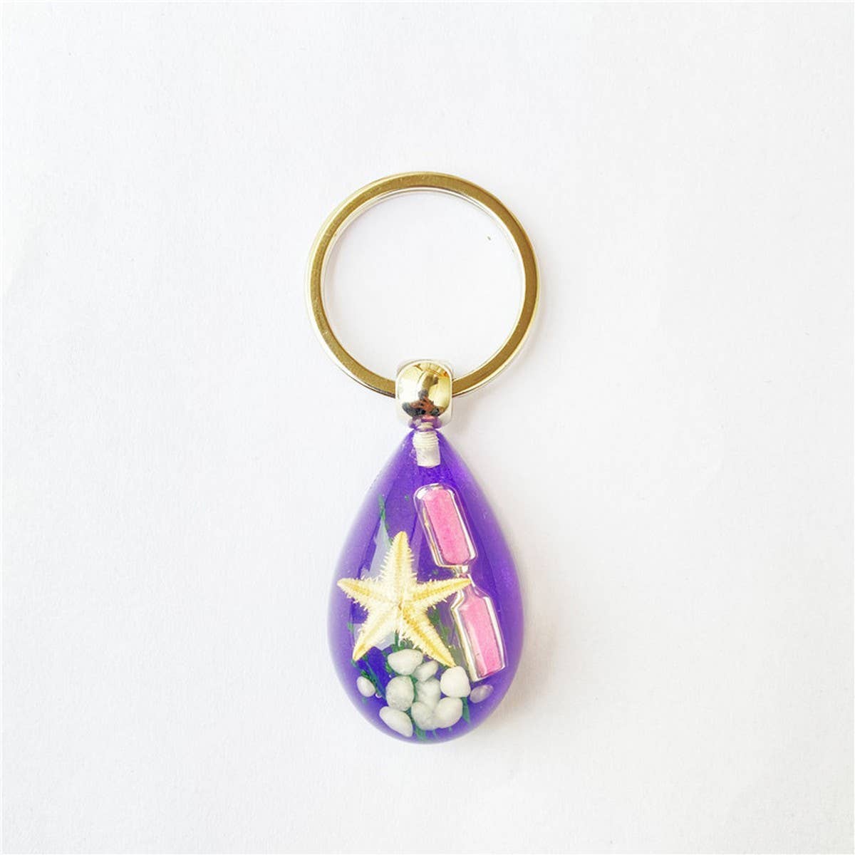 CREATIVE STARFISH HOURGLASS KEYCHAIN PENDANT