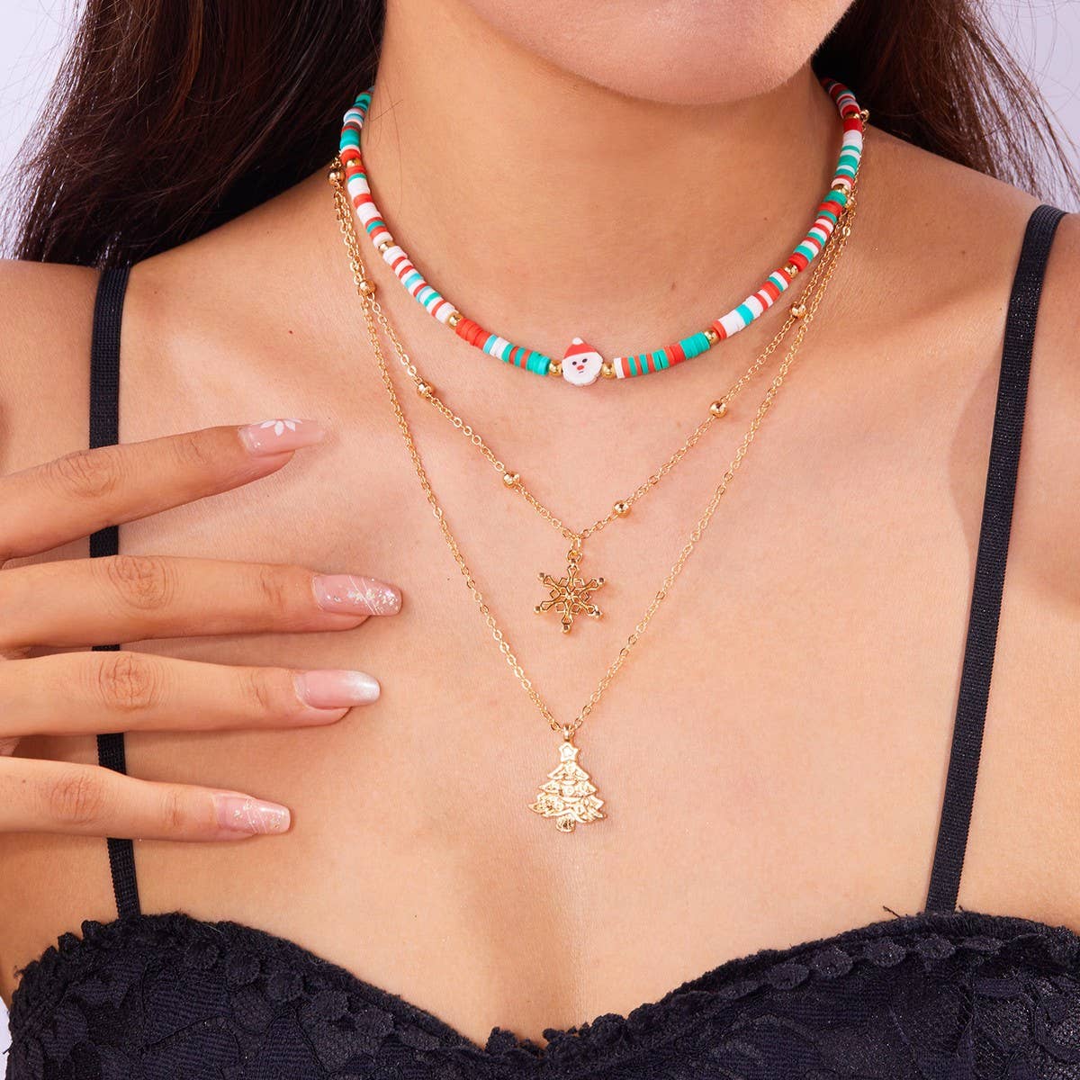 CWAJE2517_CHRISTMAS BEADED MULTI-LAYER NECKLACE
