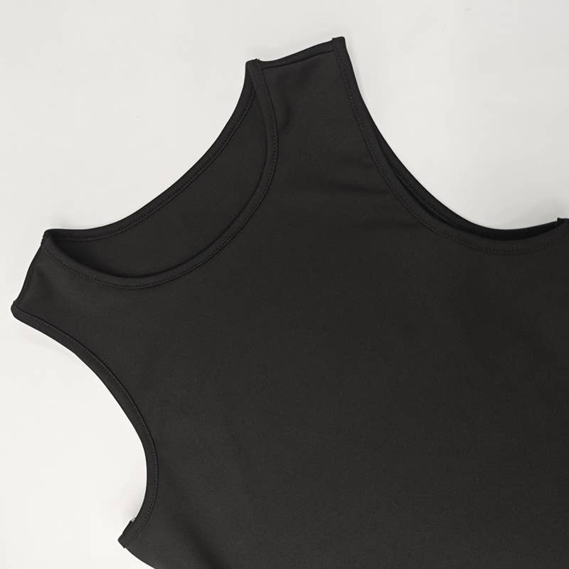 Solid color round-neck lotus leaf rolled-up dress