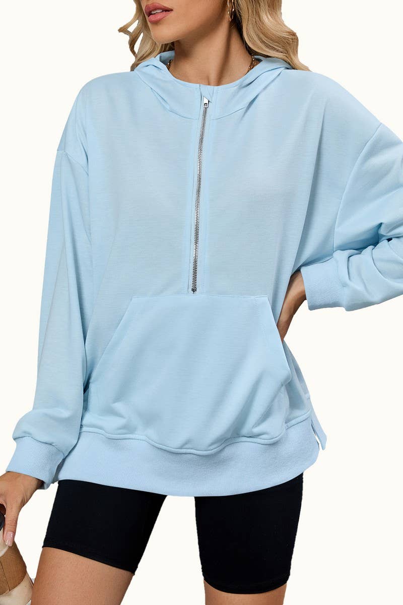 CWOHOL1120_HOODED ZIP UP POCKET LONG SLEEVE SWEATSHIRT