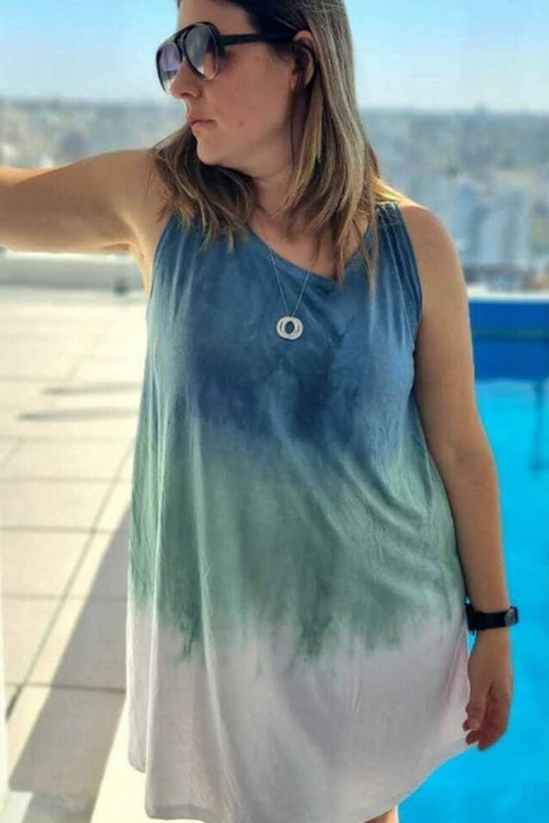 CWDSD8851_FASHION TIE-DYE SLEEVELESS SIMPLE HOLIDAY DRESS